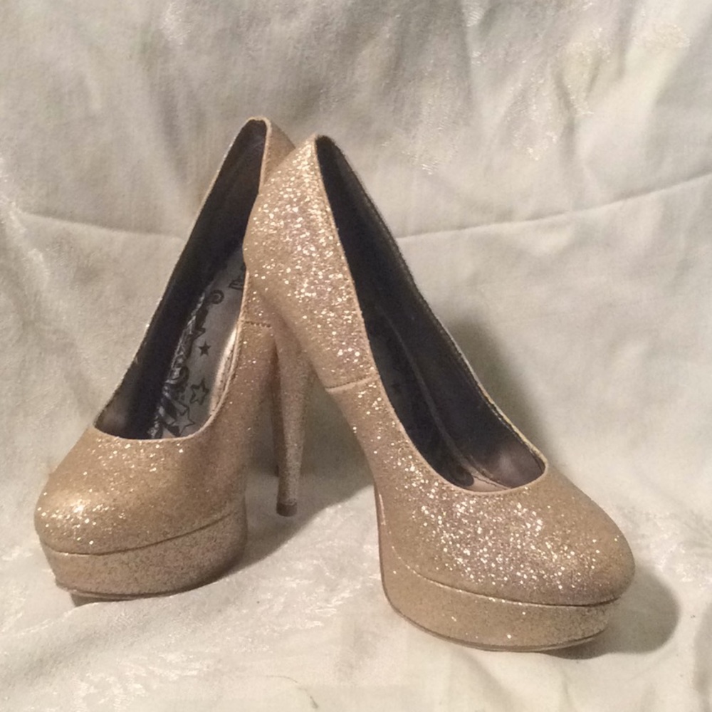 Sparkly Gold Stiletto Platform Heels Size 7.5